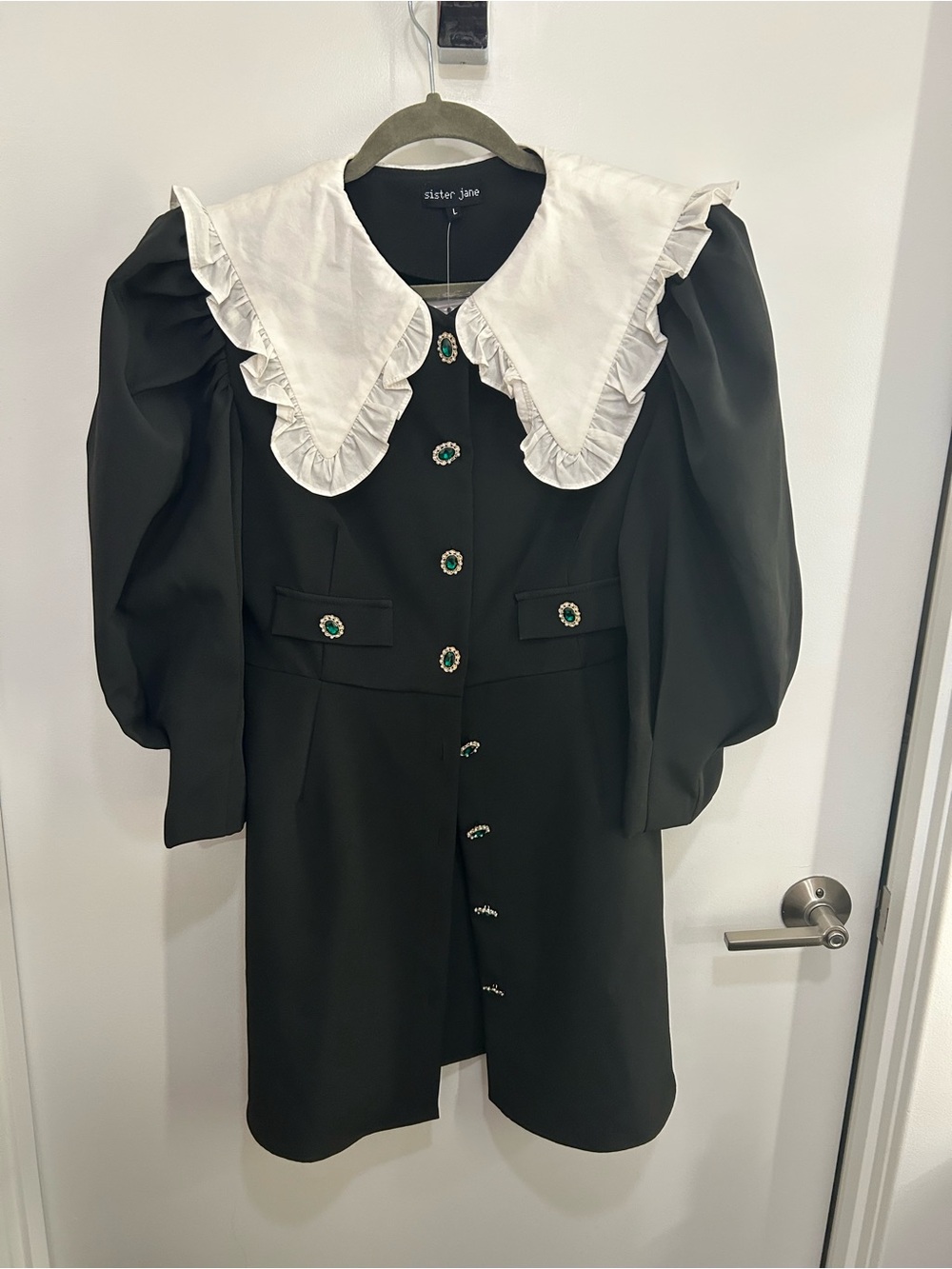 NWT Sister Jane Collectable Black White Ruffle Collar Mini Dress L